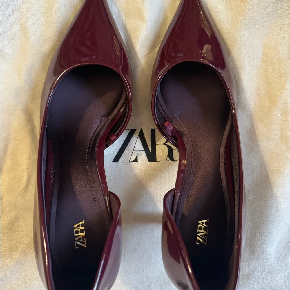 Zara Burgundy Women's Pumps - Picture 2 of 5